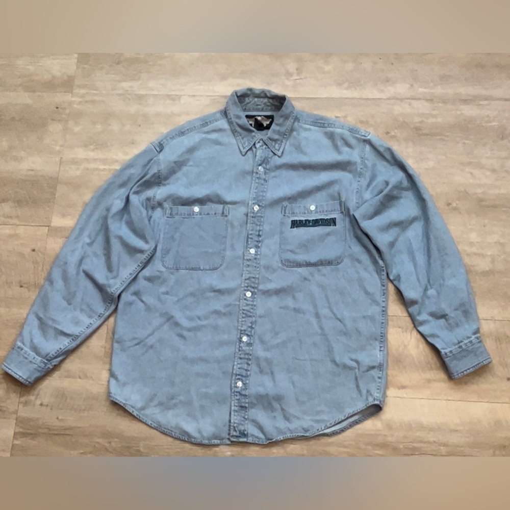 Harley-Davidson Men’s Cotton Denim Button Down Shirt Size Large